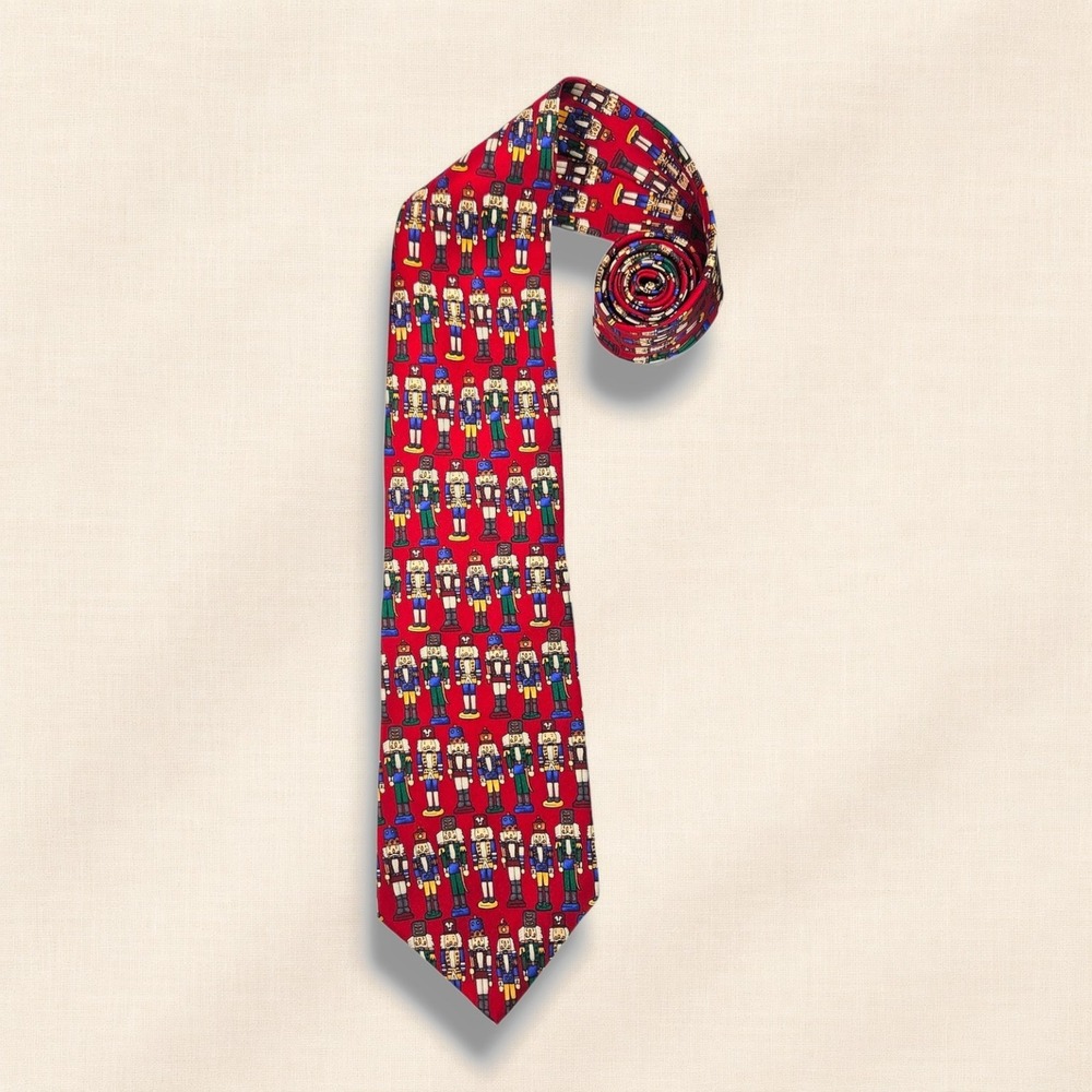UNICEF Vintage Silk Necktie Nutcracker Christmas Red Holiday Charity Made USA OS